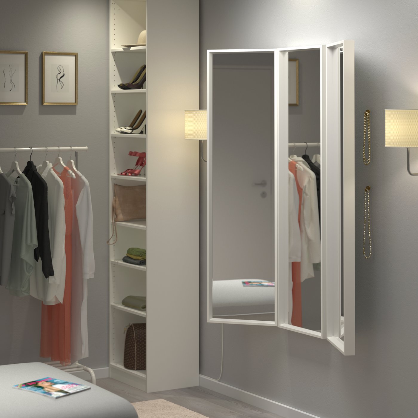 IKEA NISSEDAL spegelkombination, vit, 130x150 cm
