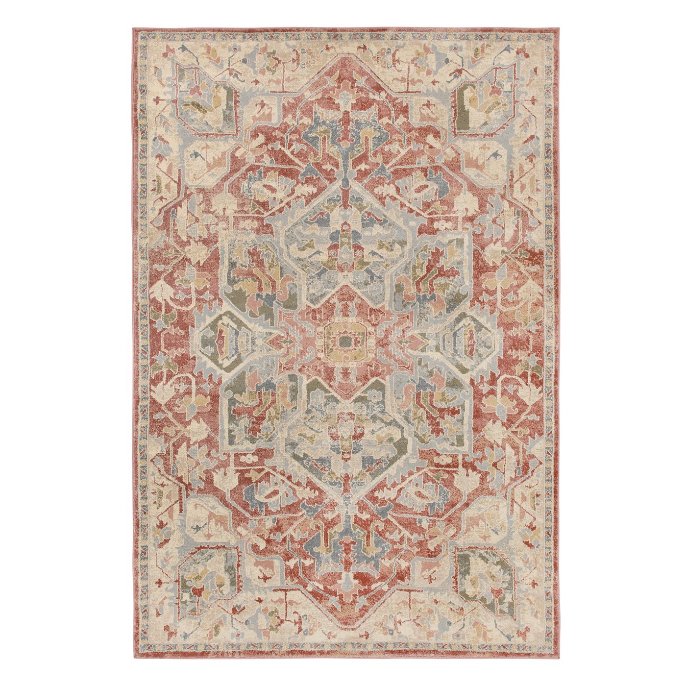 IKEA JÄRNVÄG matta, kort lugg, ornamentmönster rosa/beige, 200x300 cm