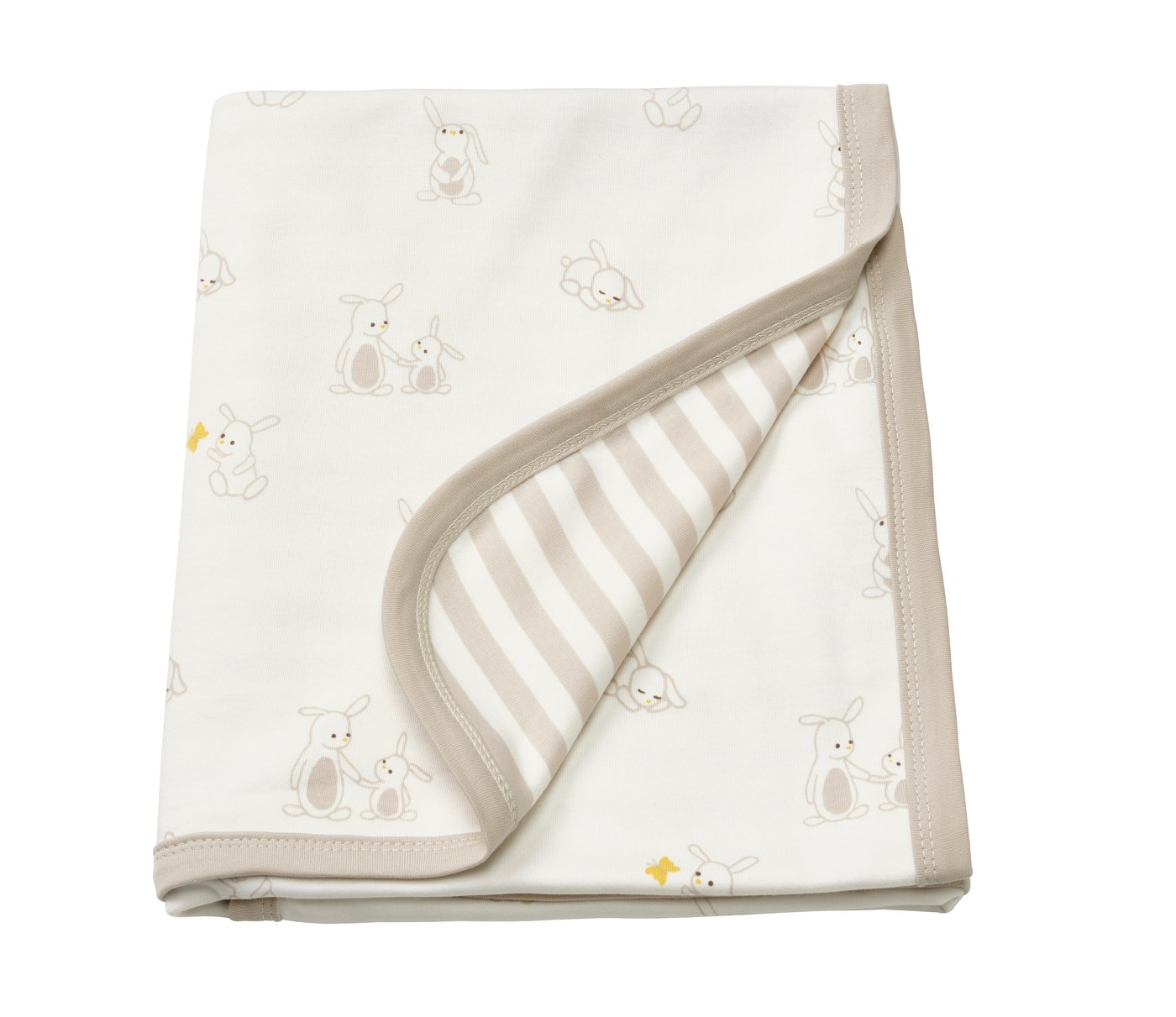 IKEA LEN babyfilt, vit beige/kaninmönster randmönster, 80x100 cm