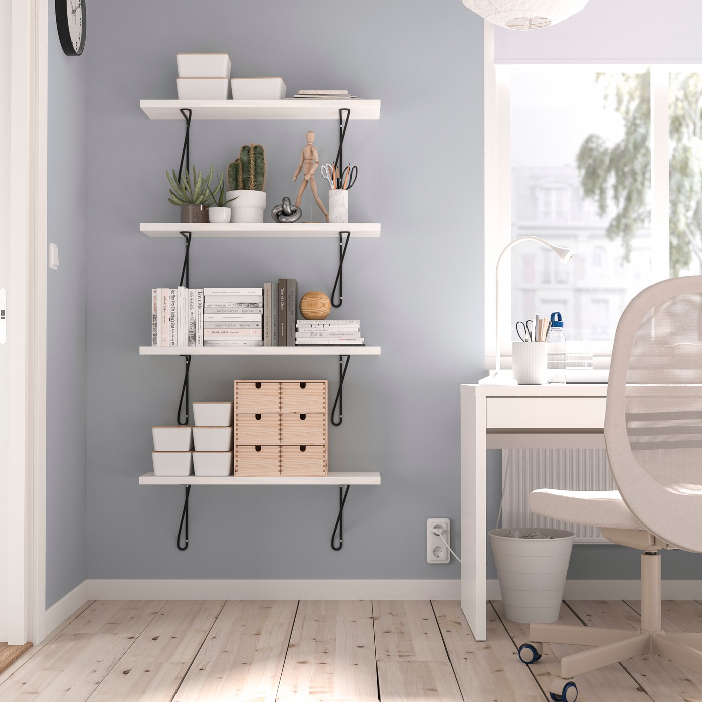 IKEA BERGSHULT / FÖRLÄGGARE vägghylla, svart/vit, 80x20 cm
