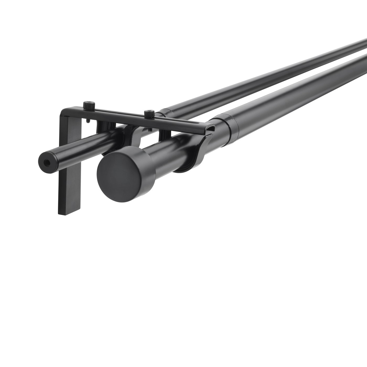 IKEA RÄCKA / HUGAD gardinstångskombination dubbel, svart, 120-210 cm