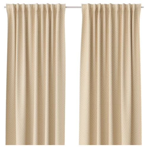 ÅKERMOLKE gardiner, beige, vågig design, mjuk, återvunnen polyester.
