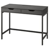 Modernt ALEX skrivbord i svart, med två lådor med minimalistisk design. Rektangulär form, metallben, elegant och funktionell arbetsyta.