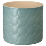 ALGERGRAN planteringskärl i blått stengods, cirkulär texturerad design, bred och grund cylinder.
