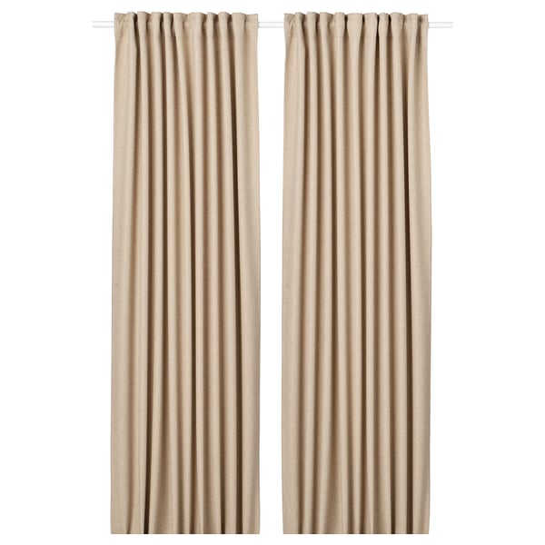 ANNAKAJSA Rumsförmörkande gardiner, 1 par - beige/med veckband 145x250 cm
