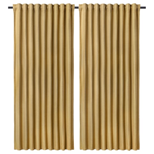 ANNAKAJSA Rumsförmörkande gardiner, 1 par, gulbrun/med veckband, 145x250 cm
