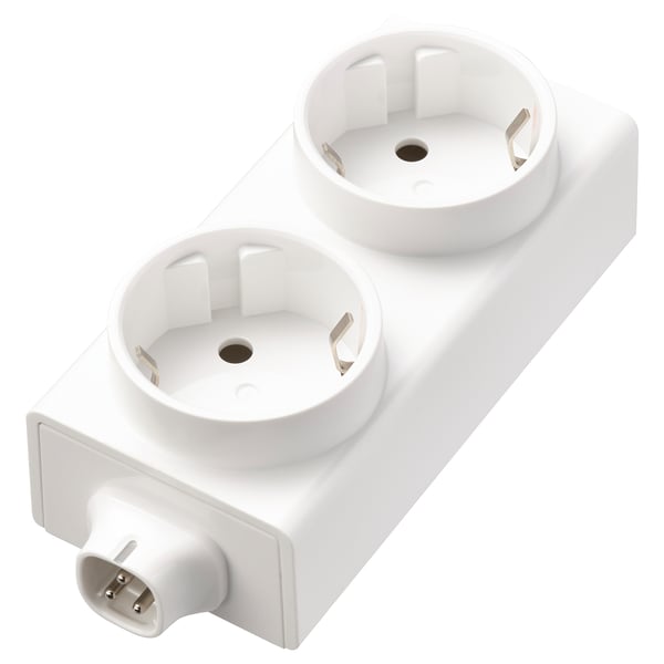 ÅSKVÄDER dubbla utloppsfäste, vit, plast, rektangulär, modern design för kabelorganisation.