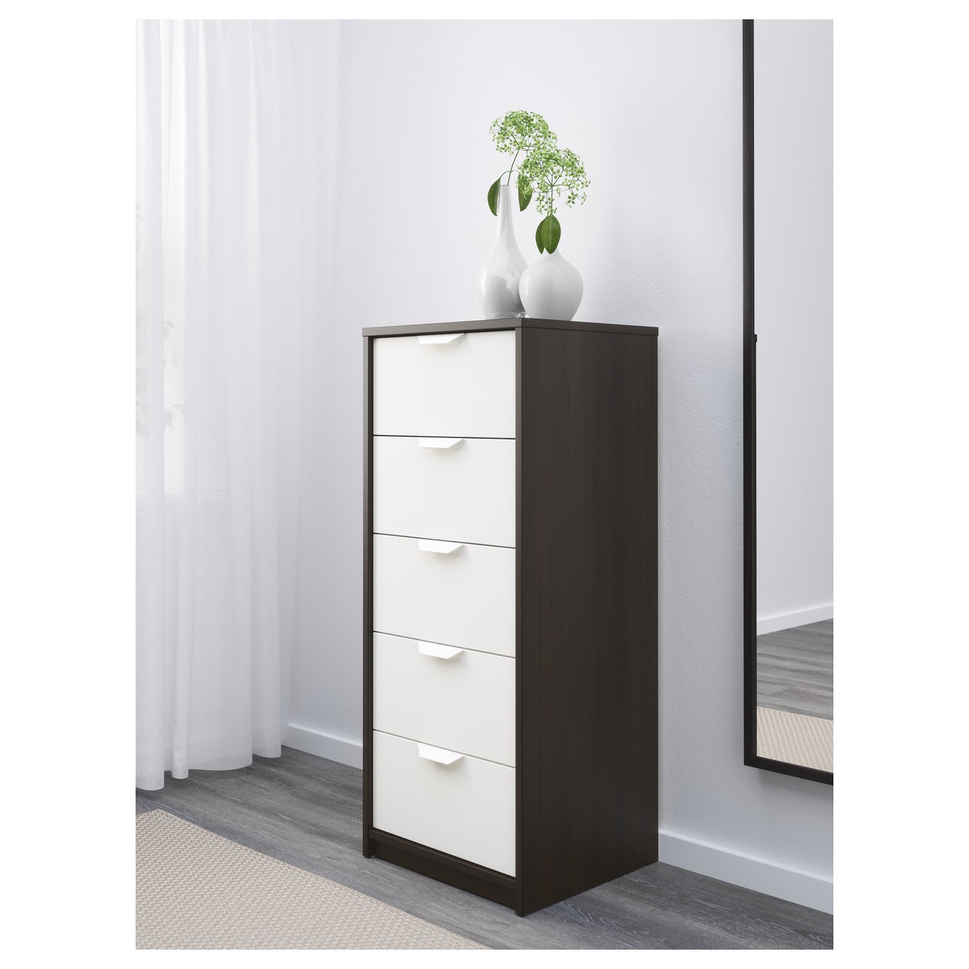 ASKVOLL Byrå med 5 lådor, svartbrun, vit, 45x109 cm IKEA