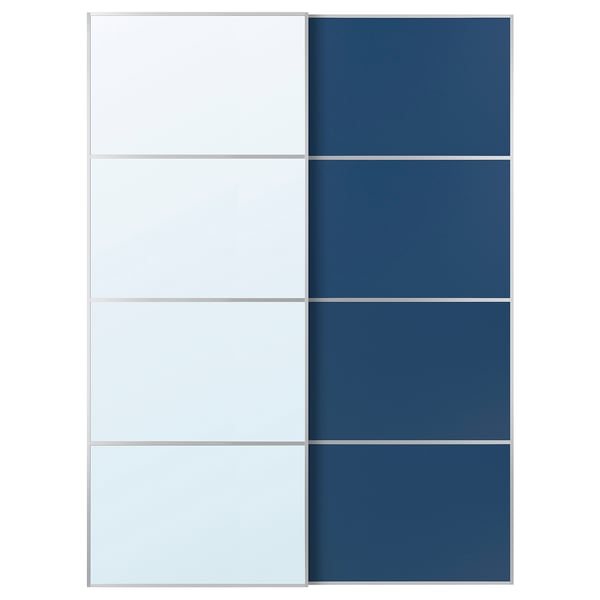 AULI / MEHAMN Skjutdörrpar - aluminium spegelglas/dubbelsidig blå 150x201 cm