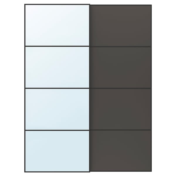 AULI / MEHAMN Skjutdörrpar - svart spegelglas/dubbelsidig mörkgrå 150x201 cm