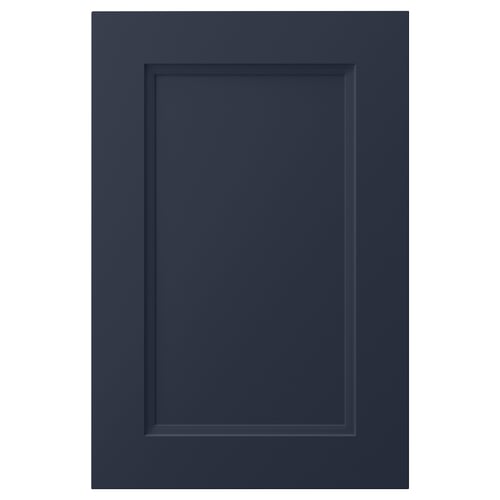 Detta är en AXSTAD kökslucka med en marinblå, slät, rektangulär design, med en infälld mittpanel.