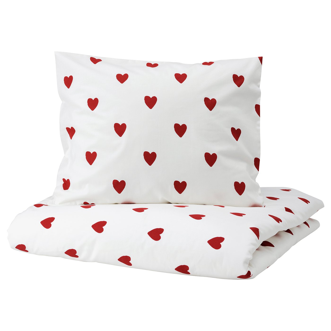 IKEA BARNDRÖM påslakan 1 örngott, hjärtmönster/vit röd, 150x200/50x60 cm