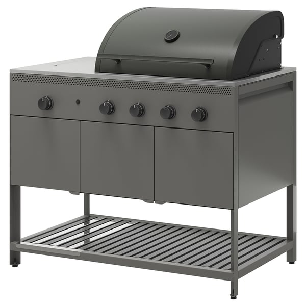 BÅTSKÄR Gasolgrill med sidobrännare - utomhus/mörkgrå 120x60 cm