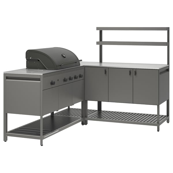 BÅTSKÄR Utekök med gasgrill - mörkgrå 180x180x152 cm
