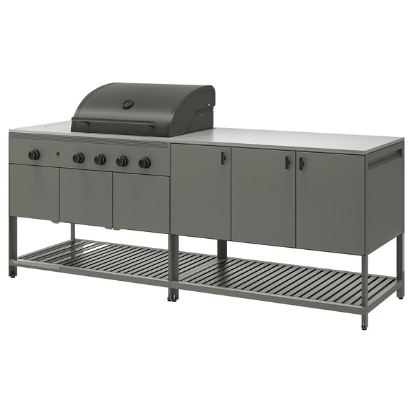 BÅTSKÄR Utekök med gasgrill - mörkgrå 240x60 cm