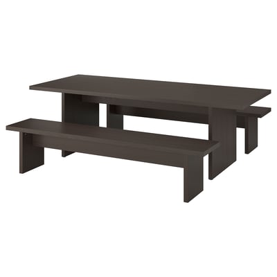 BERGSHYTTAN / BERGSHYTTAN Bord och 2 bänkar, mörkbrun askfaner/tonad effekt björkfaner, 240x93 cm