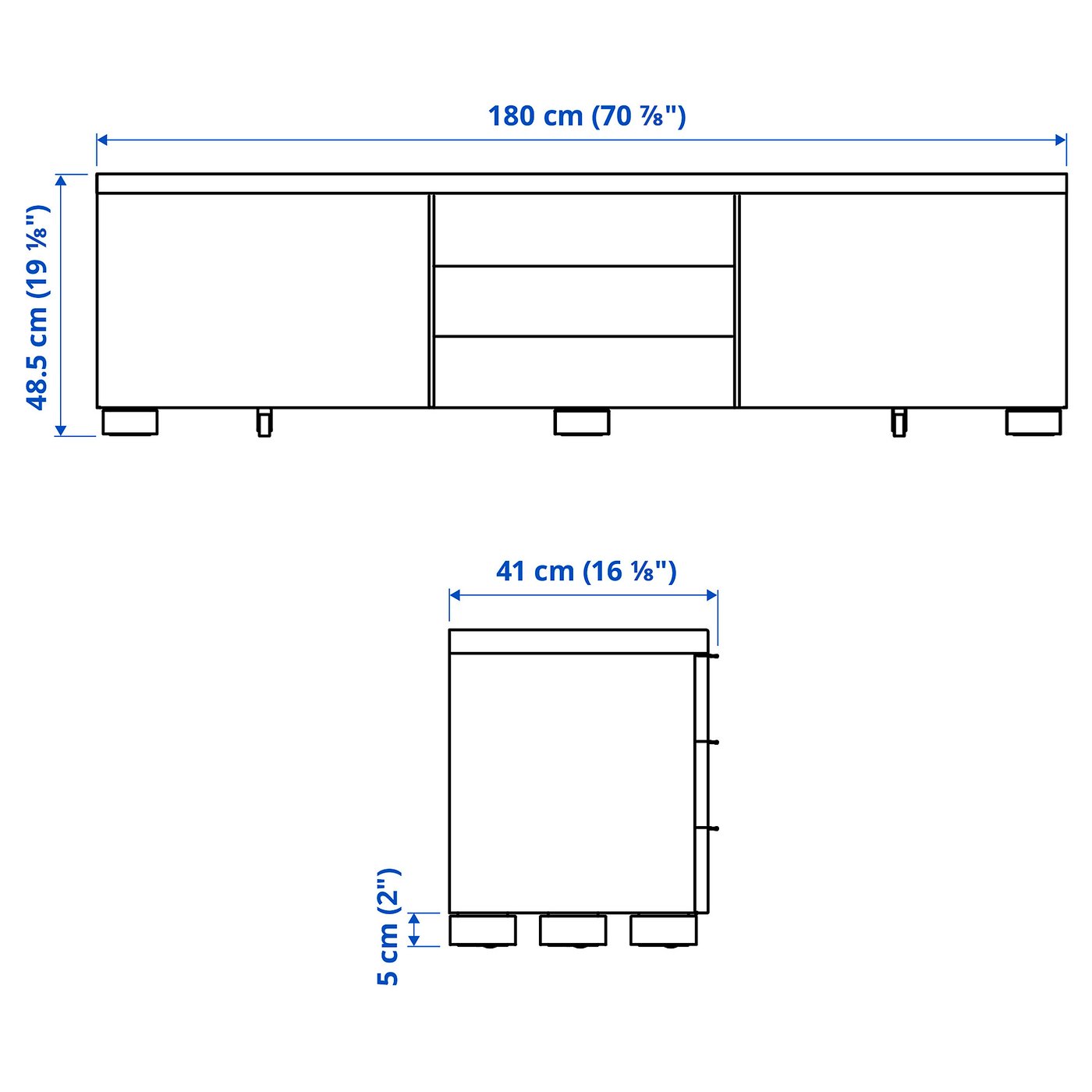 BESTÅ BURS Tv-bänk - högglans vit 180x41x49 cm