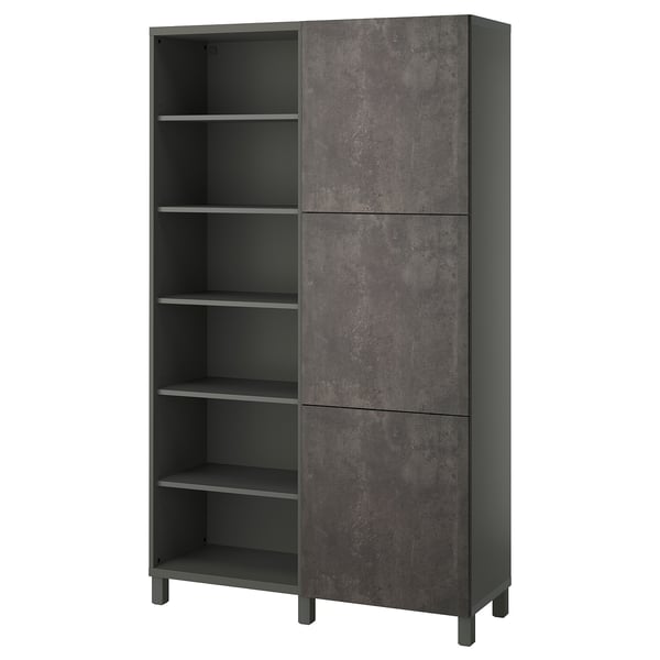 BESTÅ Förvaring med dörrar - mörkgrå/Kallviken/Stubbarp mörkgrå 120x42x202 cm