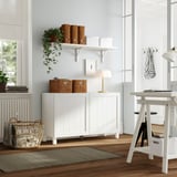 BESTÅ Förvaring med dörrar, Pipmakare vit/Stubbarp vit, 120x42x74 cm