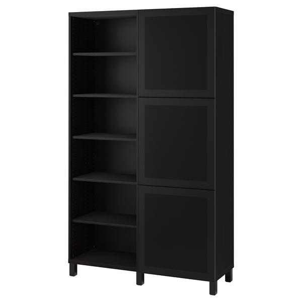 BESTÅ Förvaring med dörrar - svartbrun/Mörtviken/Stubbarp svart 120x42x202 cm