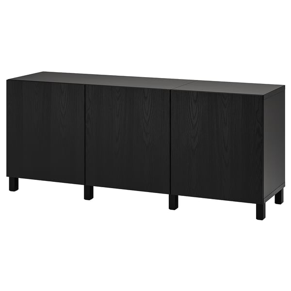 Svart BESTÅ sideboard med tre dörrar, rektangulär form, modern design.