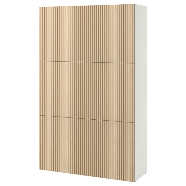 BESTÅ Förvaring med dörrar, vit/Björköviken askfaner, 120x42x193 cm
