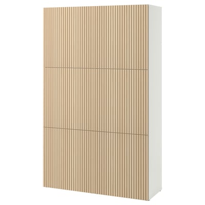 BESTÅ Förvaring med dörrar, vit/Björköviken askfaner, 120x42x193 cm