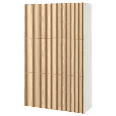 BESTÅ Förvaring med dörrar, vit/Björköviken ekfaner, 120x42x193 cm