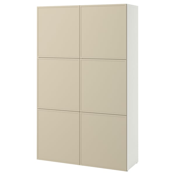 BESTÅ Förvaring med dörrar, vit/Krukmakare beige, 120x42x193 cm