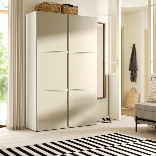 BESTÅ Förvaring med dörrar, vit/Krukmakare beige, 120x42x193 cm
