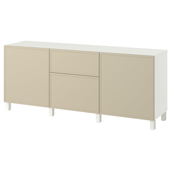 BESTÅ Förvaring med lådor, Krukmakare beige/Stubbarp vit, 180x42x74 cm