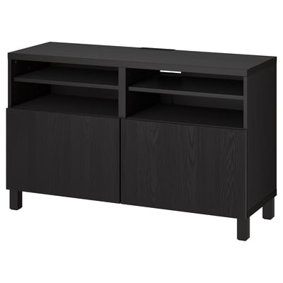 Svart BESTÅ tv-bänk med två hyllor, två skåp, snygg design, justerbara hyllor.