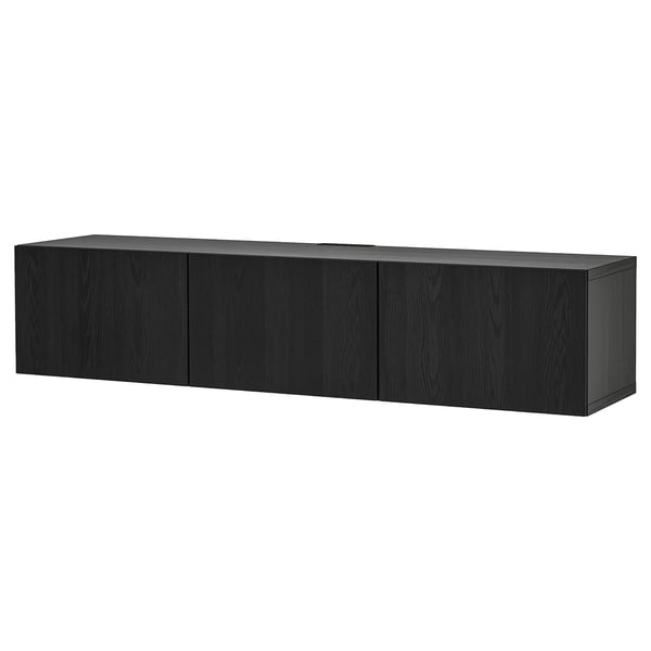 BESTÅ Tv-bänk med dörrar - svartbrun/Timmerviken svart 180x42x38 cm