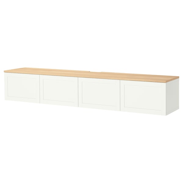 BESTÅ Tv-bänk med dörrar, vit/Hanviken vit, 240x42x40 cm