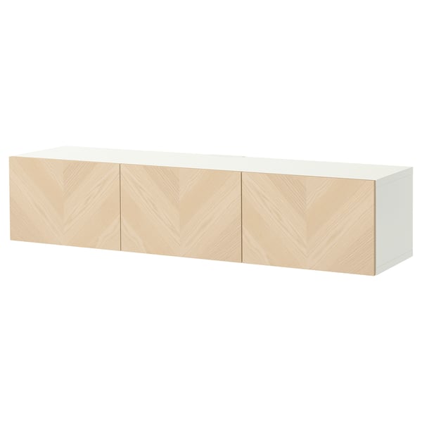 BESTÅ Tv-bänk med dörrar, vit/Hedeviken askfaner, 180x42x38 cm