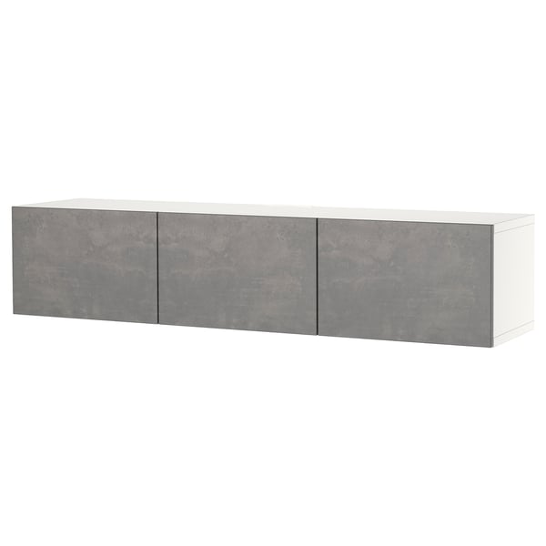 BESTÅ Tv-bänk med dörrar - vit/Kallviken mörkgrå 180x42x38 cm