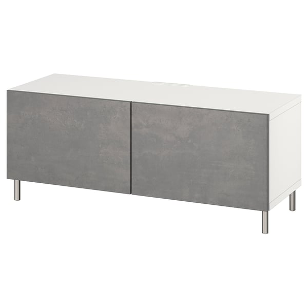 BESTÅ Tv-bänk med dörrar - vit/Kallviken/Ösarp mörkgrå 120x42x48 cm
