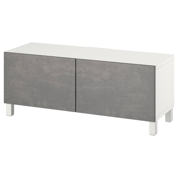 BESTÅ Tv-bänk med dörrar - vit Kallviken/Stubbarp/mörkgrå 120x42x48 cm