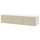 BESTÅ Tv-bänk med dörrar, vit/Krukmakare beige, 180x42x38 cm