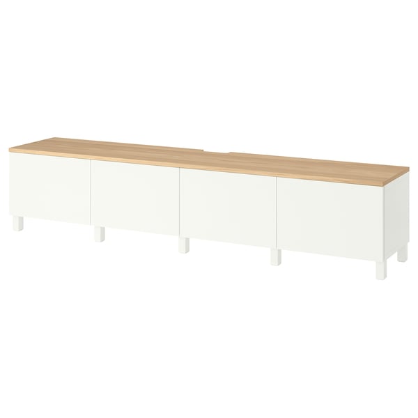 BESTÅ Tv-bänk med dörrar, vit/Lappviken/Stubbarp vit, 240x42x50 cm