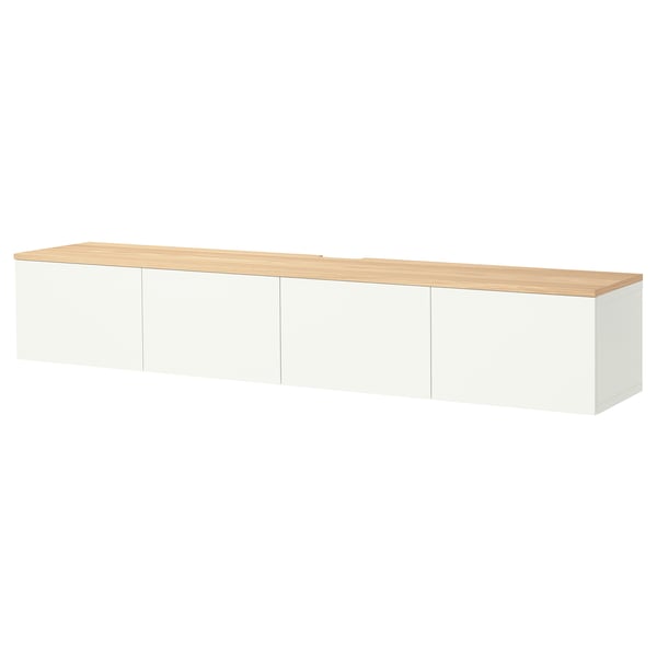BESTÅ Tv-bänk med dörrar, vit/Lappviken vit, 240x42x40 cm
