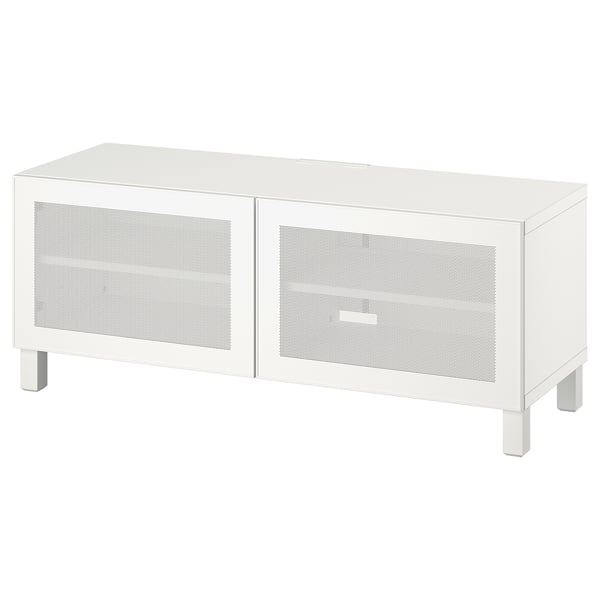 BESTÅ Tv-bänk med dörrar - vit/Mörtviken/Stubbarp vit 120x42x48 cm