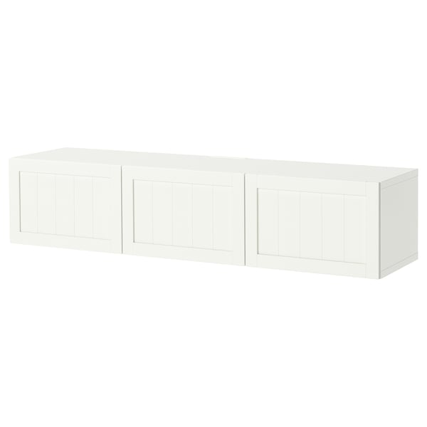 BESTÅ Tv-bänk med dörrar, vit/Pipmakare vit, 180x42x38 cm