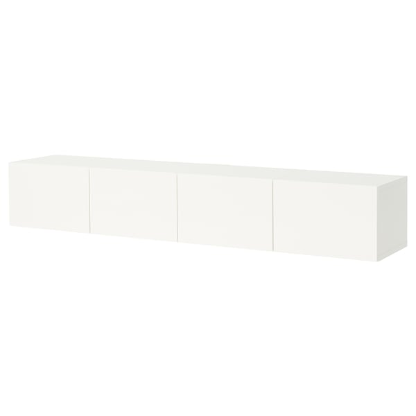 BESTÅ Tv-bänk med dörrar - vit/Selsviken högglans vit 240x42x38 cm