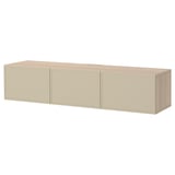 BESTÅ Tv-bänk med dörrar, vitlaserad ekeffekt/Krukmakare beige, 180x42x38 cm