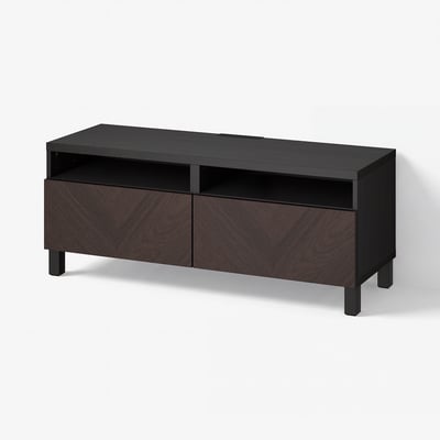 BESTÅ Tv-bänk med lådor, svartbrun Hedeviken/Stubbarp/mörkbrun betsad ekfaner, 120x42x48 cm
