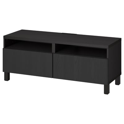 Svart BESTÅ tv-bänk med hyllor och lådor, snygg design.