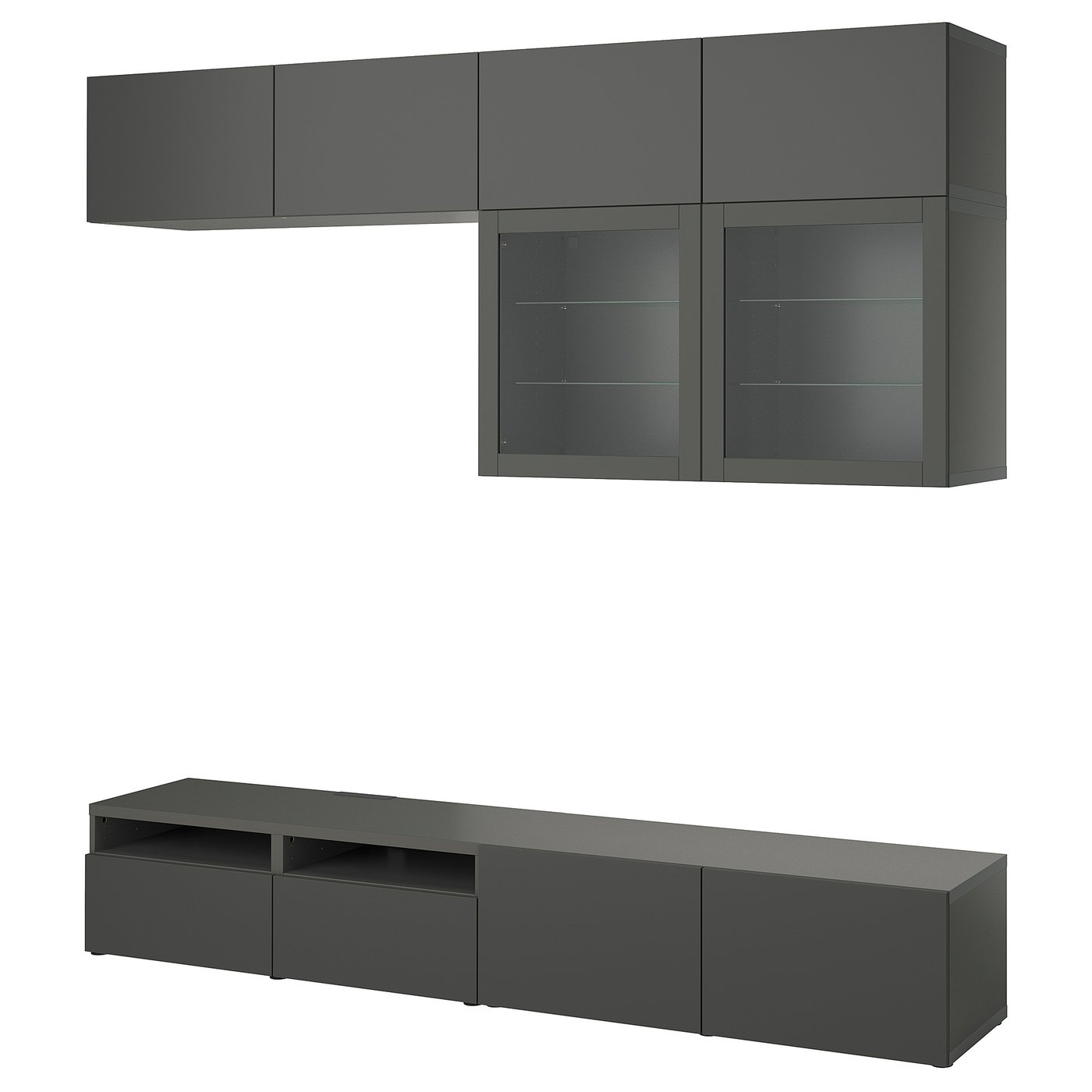 IKEA BESTÅ tv-förvaring kombination/glasdörrar, mörkgrå lappviken/sindvik mörkgrå, 240x42x231 cm