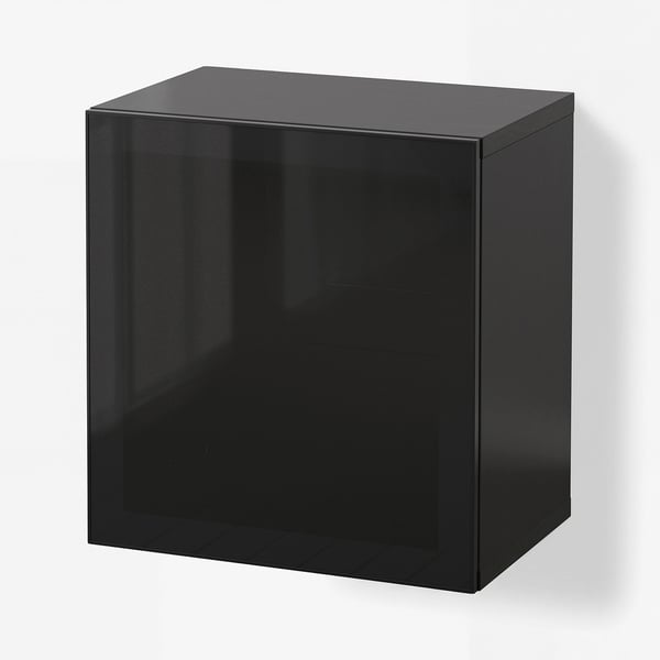 BESTÅ Väggmonterad skåpkombination, svartbrun/Glassvik rökfärgat glas, 60x42x64 cm