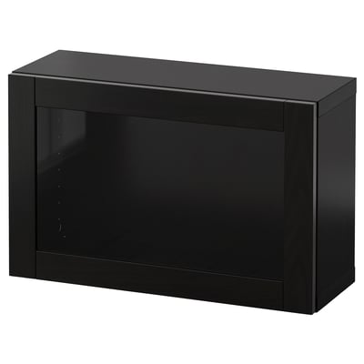 Svart förvaring BESTÅ, rektangulär, modern design med glasdörr.